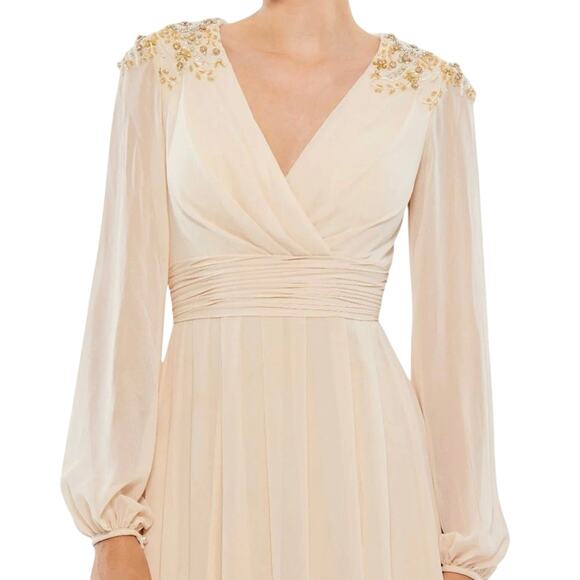 MAC DUGGAL 55694 Embellished Shoulder Blouson Sleeve Gown Sz 10 New w/ Tag $498 - Picture 2 of 10